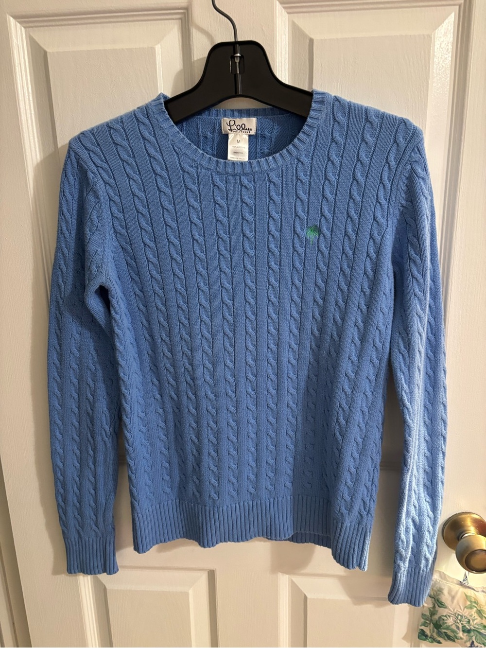 Lilly Pulitzer Light Blue Medium Cable-Knit Crewneck Sweater ladies